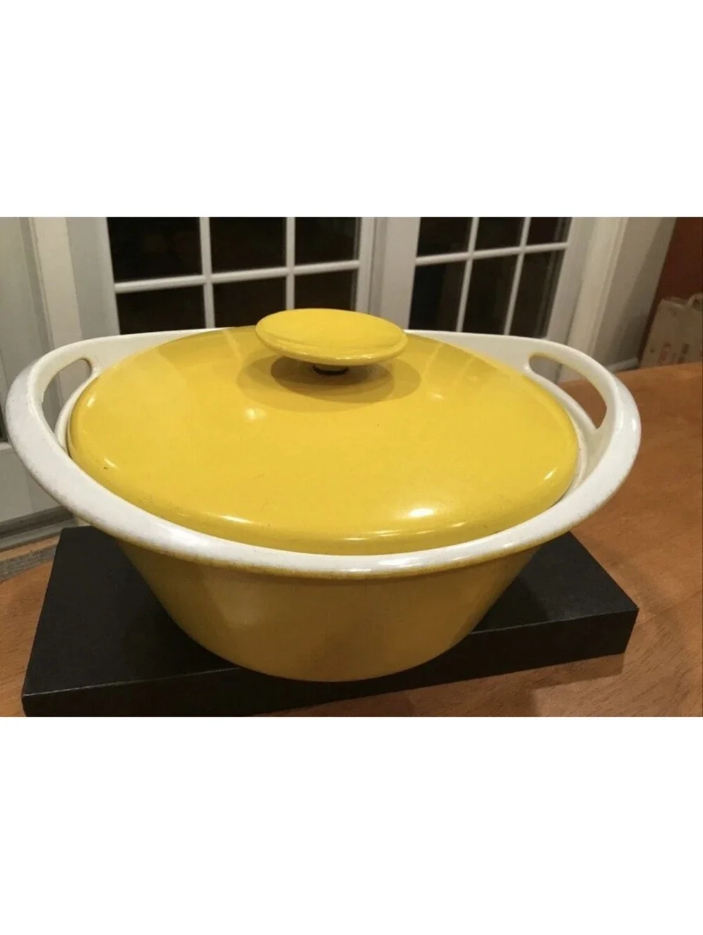 Early Unmarked NACCO Denmark Vtg. Cast Iron Dutch Oven by Michael Lax - Yellow